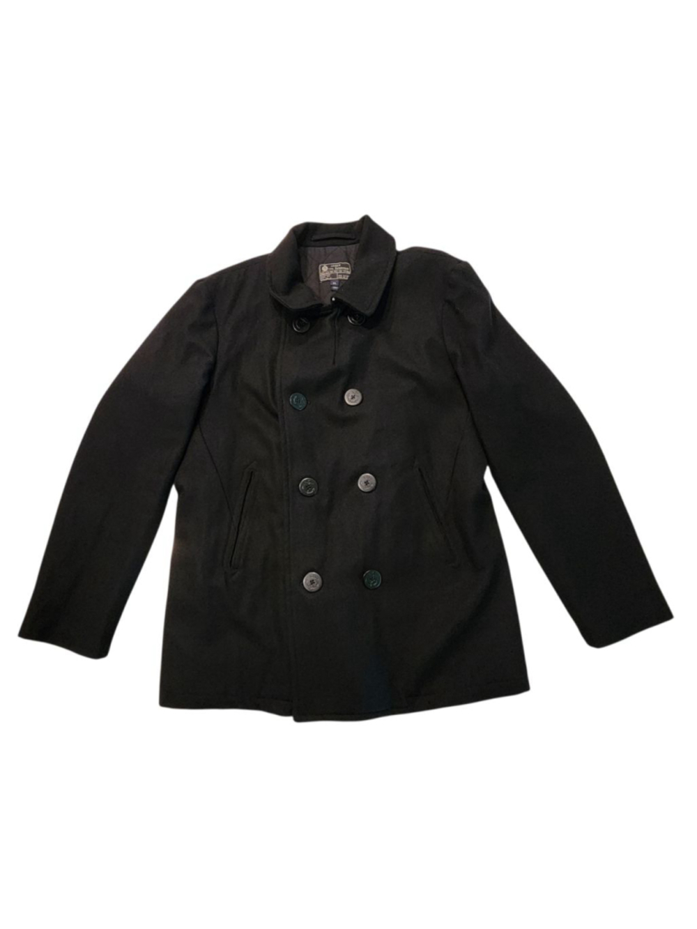 J. Crew Men's Wool Pea Coat XL Black Thinsulate Lined Quilted Winter Jacket